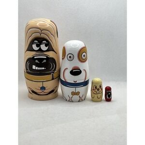 4 Piece‎ Wooden Russian Nesting Dolls Cute Dogs Theme Set of 4